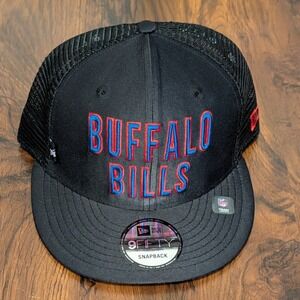 Buffalo Bills New Era 9FIFTY Snapback Hat Black Trucker Mesh Cap NFL